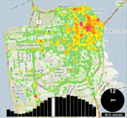 Skyhook's SpotRank data-intelligence service predicts the density of people in predefined urban square-block areas worldwide at any hour, any day of the week. Image: Courtesy of Skyhook