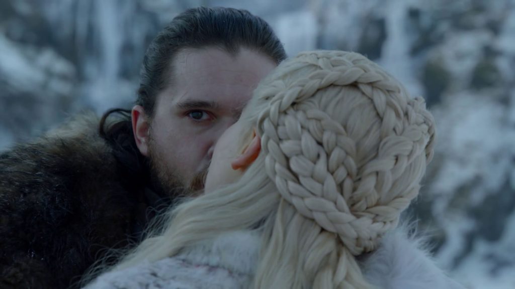Jon Snow makes some great eye contact with Drogon mid kiss